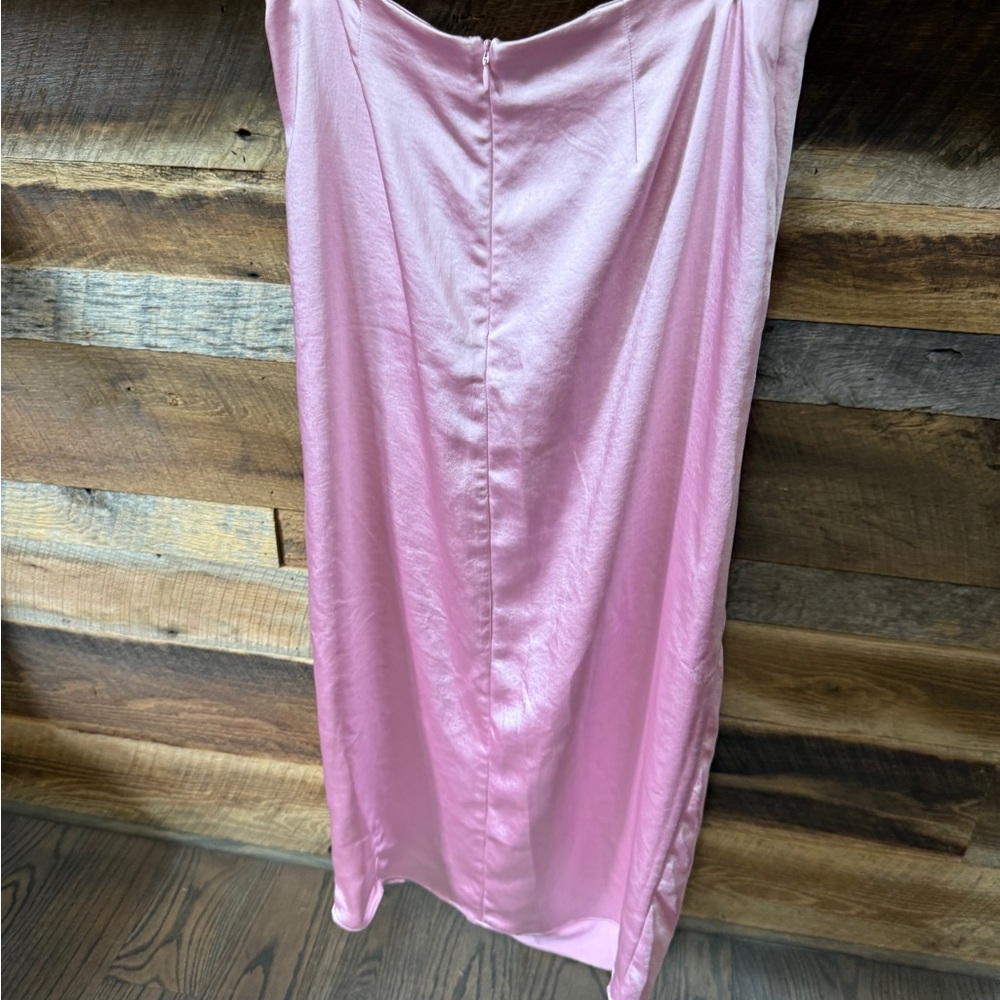 Zara Pink Ruched Satin Midi Skirt - Picture 4 of 4
